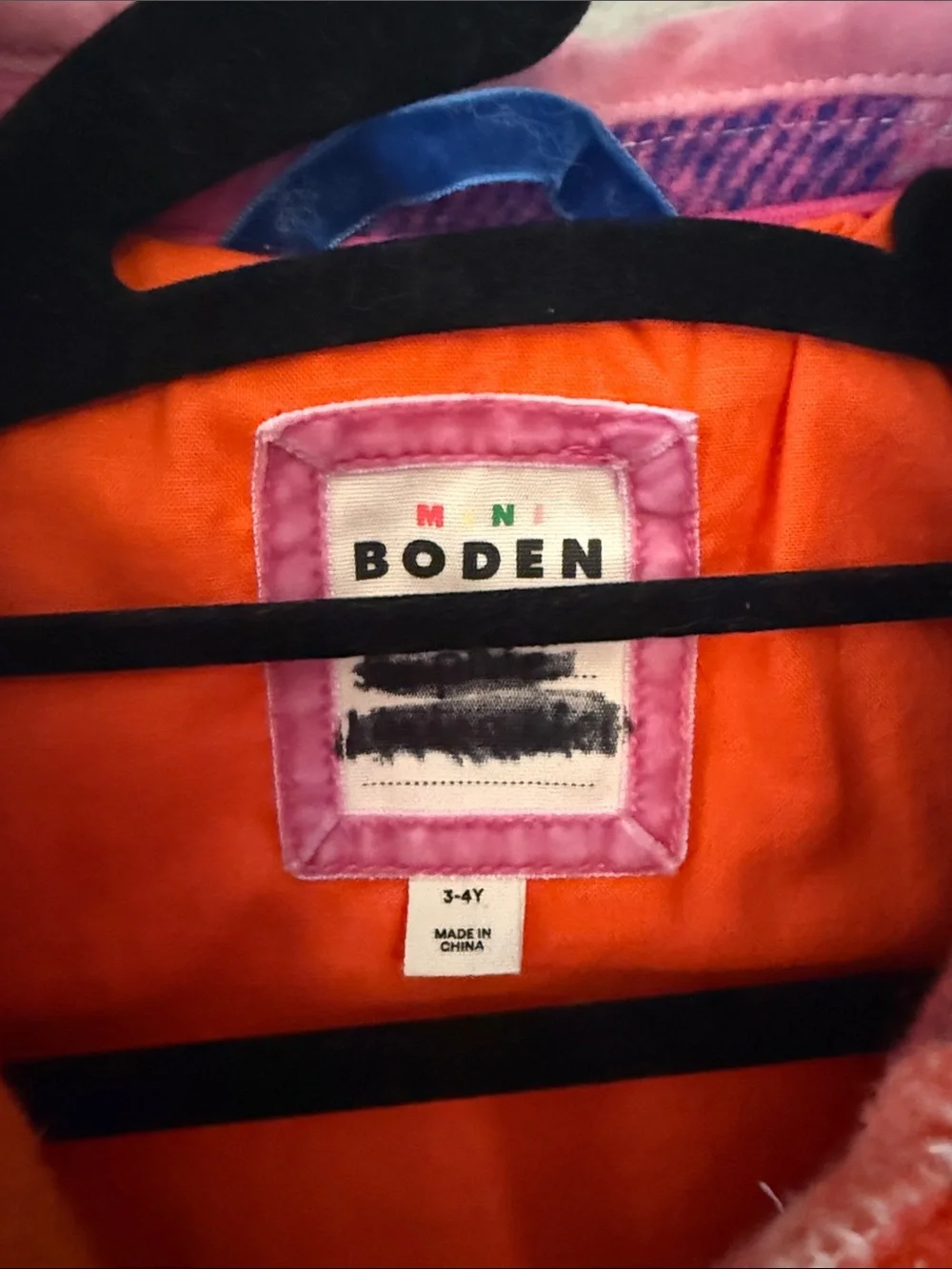 Mini Boden Multicolor Plaid Wool Blend Coat with Pink Collar